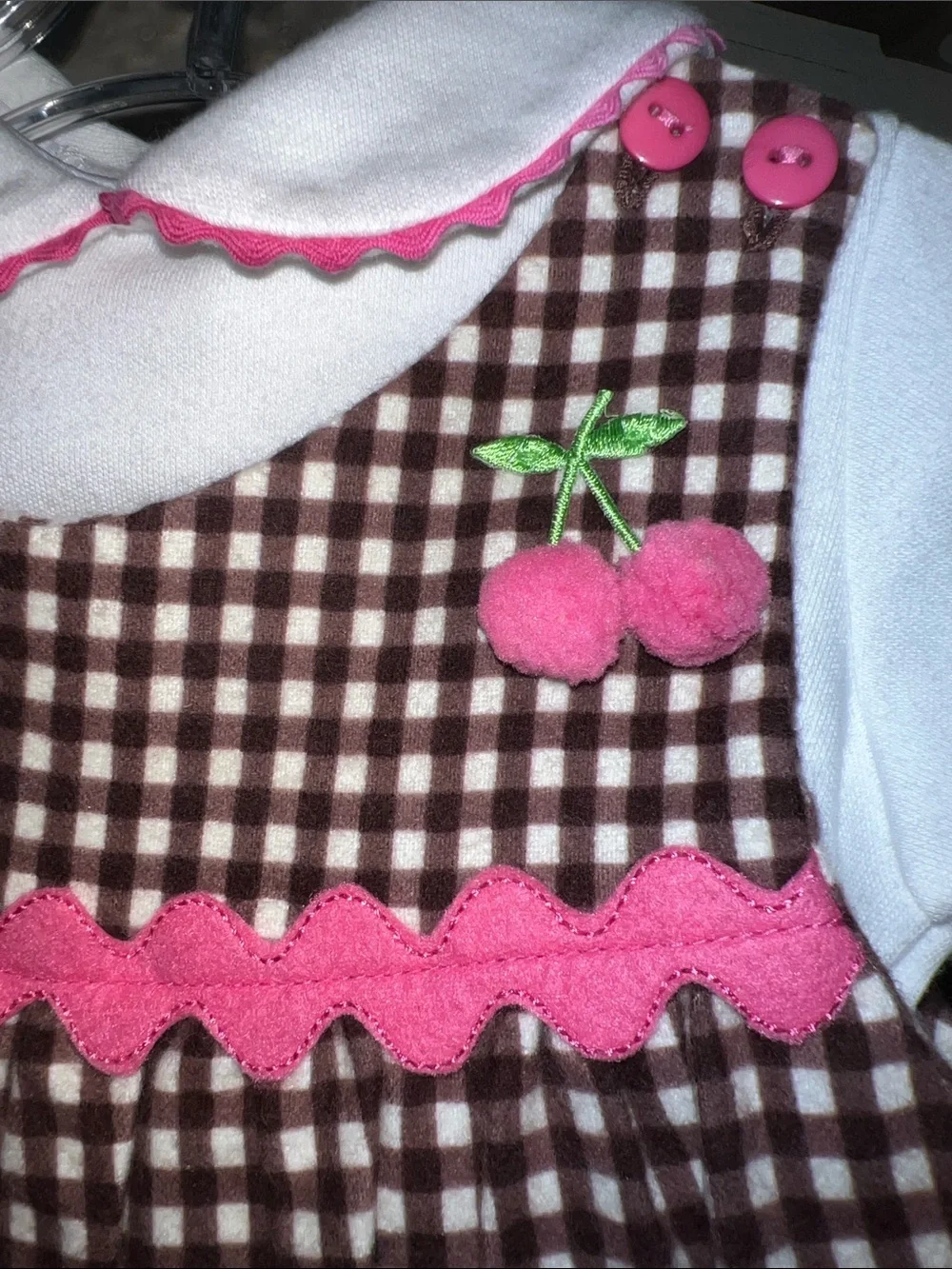 Vintage Peaches n Cream 2 Piece Cherry Romper with White snap Shirt 3-6M